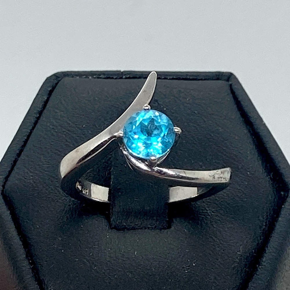 Vtg 925 Swiss Blue Topaz Deep Bright Blue Wave Design Bypass Style Ring Sz 6.25